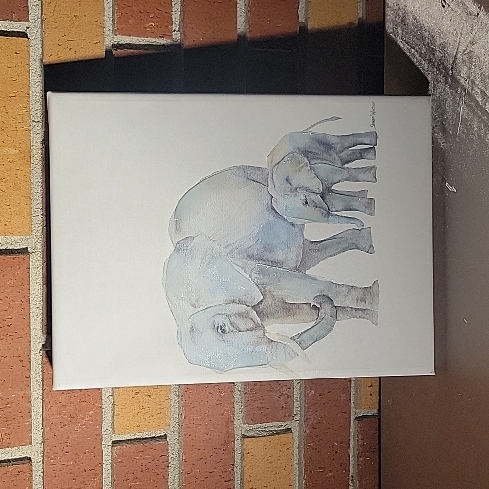 Cute Susan Windsor Elephant & Baby Canvas Art Picture 15 1/2" X 11 1/2" X 1 3/4"